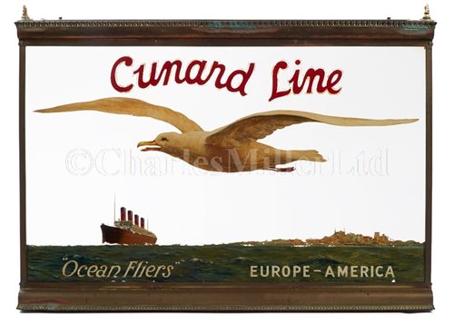 Lot 117 - A VERY RARE ILLUMINATED TRAVEL AGENT'S SIGN FOR CUNARD LINE, CIRCA 1920