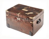 Lot 55 - AN EARLY 19TH-CENTURY BRASS-BOUND MAHOGANY CAMPAIGN PLATE CHEST FOR CAPTAIN W.H. SHIRREFF R.N.