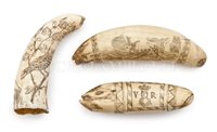 Lot 149 - Ø THREE SMALL 19TH-CENTURY SCRIMSHAW-DECORATED...
