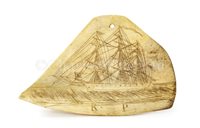Lot 165 - A 19TH-CENTURY SAILORWORK SCRIMSHAW-DECORATED BONE PLAQUE