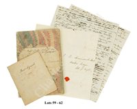Lot 59 - A COPY LETTER FROM ADMIRAL SIR GRAHAM HAMOND MENTIONING NELSON'S MEDALS, 1847, other letters, glass negatives and press clippings