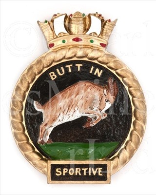 Lot 30 - AN UNOFFICIAL BRASS BADGE FOR H.M.S. SPORTIVE...