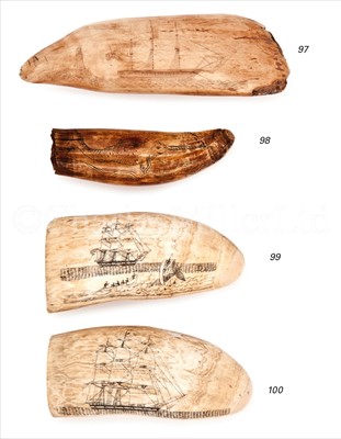 Lot 100 - A SCRIMSHAW-DECORATED WHALE'S TOOTH<br/>incised...