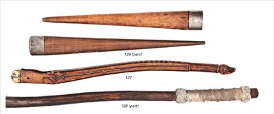 Lot 128 - A 19TH-CENTURY OAK TILLER<br/>with knot-work grip...