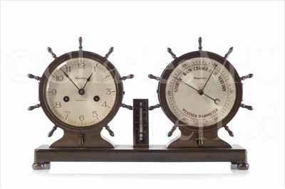 Lot 171 - A MARINE-THEMED SHIP-STRIKE CLOCK & BAROMETER...