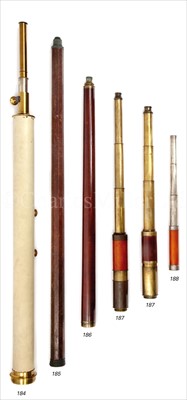 Lot 187 - A 19TH-CENTURY 1IN. THREE-DRAW WOOD AND BRASS...