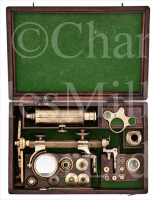 Lot 196 - A FINE LACQUERED-BRASS UNIVERSAL MICROSCOPE...