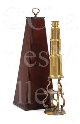 Lot 203 - A CULPEPER-TYPE BRASS MICROSCOPE, ENGLISH,...