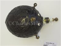 Lot 68 - Ø A SAILORWORK CARVED COCONUT BUGBEAR POWER FLASK, FIRST HALF 19TH CENTURY