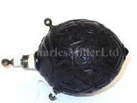 Lot 68 - Ø A SAILORWORK CARVED COCONUT BUGBEAR POWER FLASK, FIRST HALF 19TH CENTURY