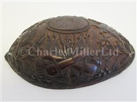 Lot 72 - A FINELY CARVED SAILOR WORK HALF COCONUT SHELL, CIRCA 1800