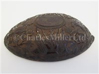 Lot 72 - A FINELY CARVED SAILOR WORK HALF COCONUT SHELL, CIRCA 1800