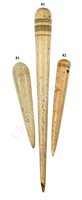 Lot 81 - Ø A LARGE 19TH CENTURY SAILOR'S WHALE BONE FID: and another smaller