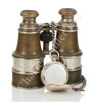 Lot 123 - A PAIR OF PRESENTATION LIFESAVING BINOCULARS AND POCKET WATCH, CIRCA 1896