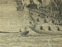 Lot 14 - FOLLOWER OF WILLIAM VAN DE VELDE (DUTCH, 17TH CENTURY); study of a warship