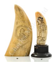 Lot 86 - Ø A 19TH CENTURY SCOTTISH PATRIOTIC SCRIMSHAW DECORATED WHALE'S TOOTH