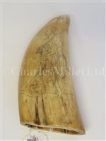 Lot 86 - Ø A 19TH CENTURY SCOTTISH PATRIOTIC SCRIMSHAW DECORATED WHALE'S TOOTH