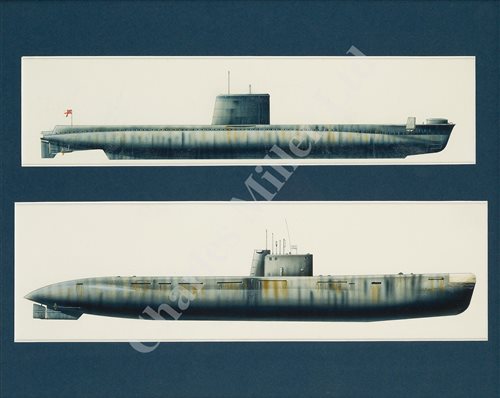 Lot 46 - A COLLECTION OF 20TH CENTURY WATERCOLOUR SUBMARINE PROFILES