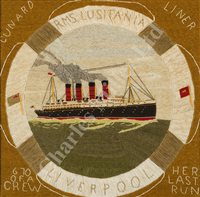 Lot 125 - AN UNUSUAL SET OF THREE WOOLWORKS DEPICTING THE SINKING OF THE LUSITANIA