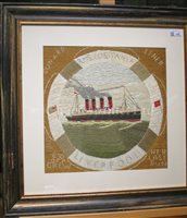 Lot 125 - AN UNUSUAL SET OF THREE WOOLWORKS DEPICTING THE SINKING OF THE LUSITANIA