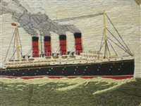 Lot 125 - AN UNUSUAL SET OF THREE WOOLWORKS DEPICTING THE SINKING OF THE LUSITANIA
