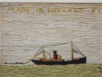 Lot 125 - AN UNUSUAL SET OF THREE WOOLWORKS DEPICTING THE SINKING OF THE LUSITANIA