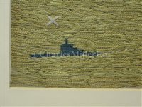 Lot 125 - AN UNUSUAL SET OF THREE WOOLWORKS DEPICTING THE SINKING OF THE LUSITANIA