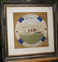 Lot 125 - AN UNUSUAL SET OF THREE WOOLWORKS DEPICTING THE SINKING OF THE LUSITANIA
