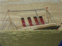 Lot 125 - AN UNUSUAL SET OF THREE WOOLWORKS DEPICTING THE SINKING OF THE LUSITANIA