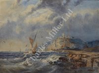 Lot 10 - FOLLOWER OF THOMAS HART (BRITISH, 1830-1916) - Shipping off Whitby Abbey