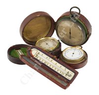 Lot 215 - Ø A POCKET BAROMETER BY NEGRETTI & ZAMBRA, LONDON, CIRCA 1890; and three others