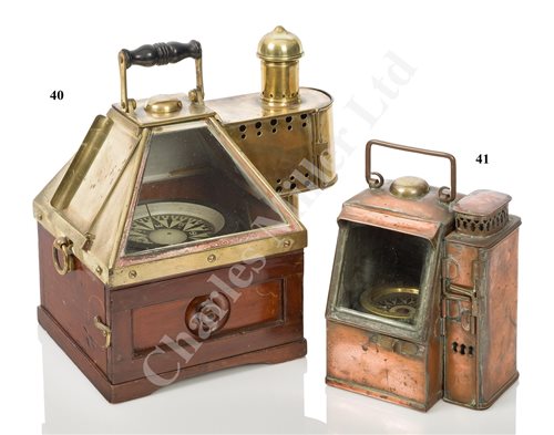 Lot 41 - A COPPER AND BRASS BOAT BINNACLE COMPASS BY DENT, CIRCA 1840