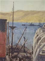 Lot 11 - δ NORMAN WILKINSON (BRITISH, 1878-1971) - R.M.S. 'Mauretania' Rafted Up To A Transport, Off The Coast Of Gallipoli, 1915