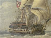 Lot 18 - THOMAS LUNY (ENGLISH, 1759–1837) - 74-gun ship in company with a Truro fishing smack, off the Longships Lighthouse and Land's End, Cornwall