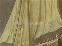 Lot 15 - ATTRIBUTED TO PETER MONAMY (ENGLISH, 1681-1749) - An Admiralty yacht saluting the departure of a visiting captain, with warships becalmed beyond