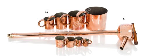 Lot 36 - A SET OF GEORGE VI COPPER GROG MEASURES