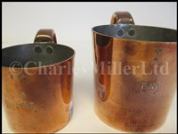 Lot 36 - A SET OF GEORGE VI COPPER GROG MEASURES