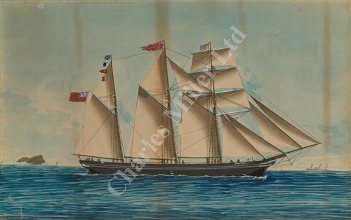 Lot 13 - ANTONIO LUZZO (ITALIAN, 1855-1907) - The three-masted topsail schooner 'Gladstone'