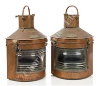 Lot 156 - A PAIR OF EARLY 20TH CENTURY COPPER AND BRASS PORT AND STARBOARD LANTERNS
