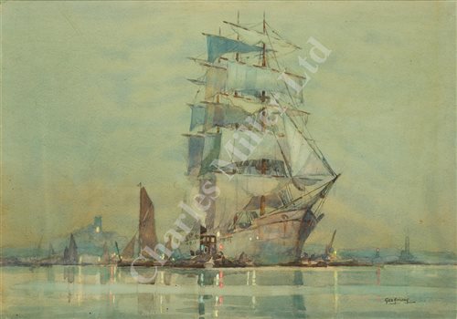 Lot 6 - δ GEORGE AYLING (ENGLISH, 1887-1960): The mouth of the Thames at dusk