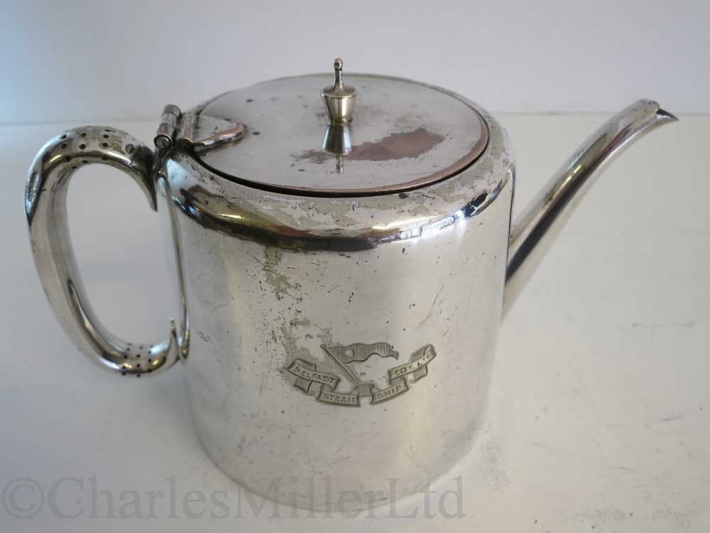 Lot 9 - BELFAST STEAM SHIP COMPANY LTD: A PLATED TEA POT BY SHARMAN D. NEILL, BELFAST, CIRCA 1920