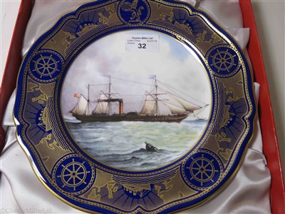 Lot 32 - CUNARD: AN ‘AGE OF ROMANCE’ SOUVENIR PORCELAIN PLATE BY SPODE DEPICTING "CALEDONIA", CIRCA 1991