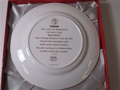 Lot 33 - CUNARD: AN ‘AGE OF ROMANCE’ SOUVENIR PORCELAIN PLATE BY SPODE DEPICTING "BRITANNIA", CIRCA 1991