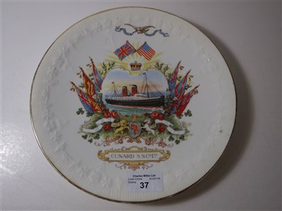 Lot 37 - CUNARD: A COMMEMORATIVE DIAMOND JUBILEE CHINA PLATE BY GRIMWADE BROTHERS, CIRCA 1897