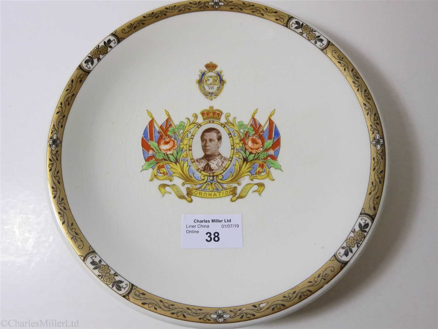Lot 38 - CUNARD:  A FIRST-CLASS SOUVENIR ‘SILICON CHINA’ CORONATION PLATE BY BOOTHS LTD., ENGLAND, CIRCA 1937