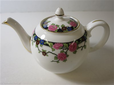 Lot 45 - ELDER DEMPSTER: A FLORAL PATTERN PORCELAIN TEAPOT BY AYNSLEY, ENGLAND, CIRCA 1960