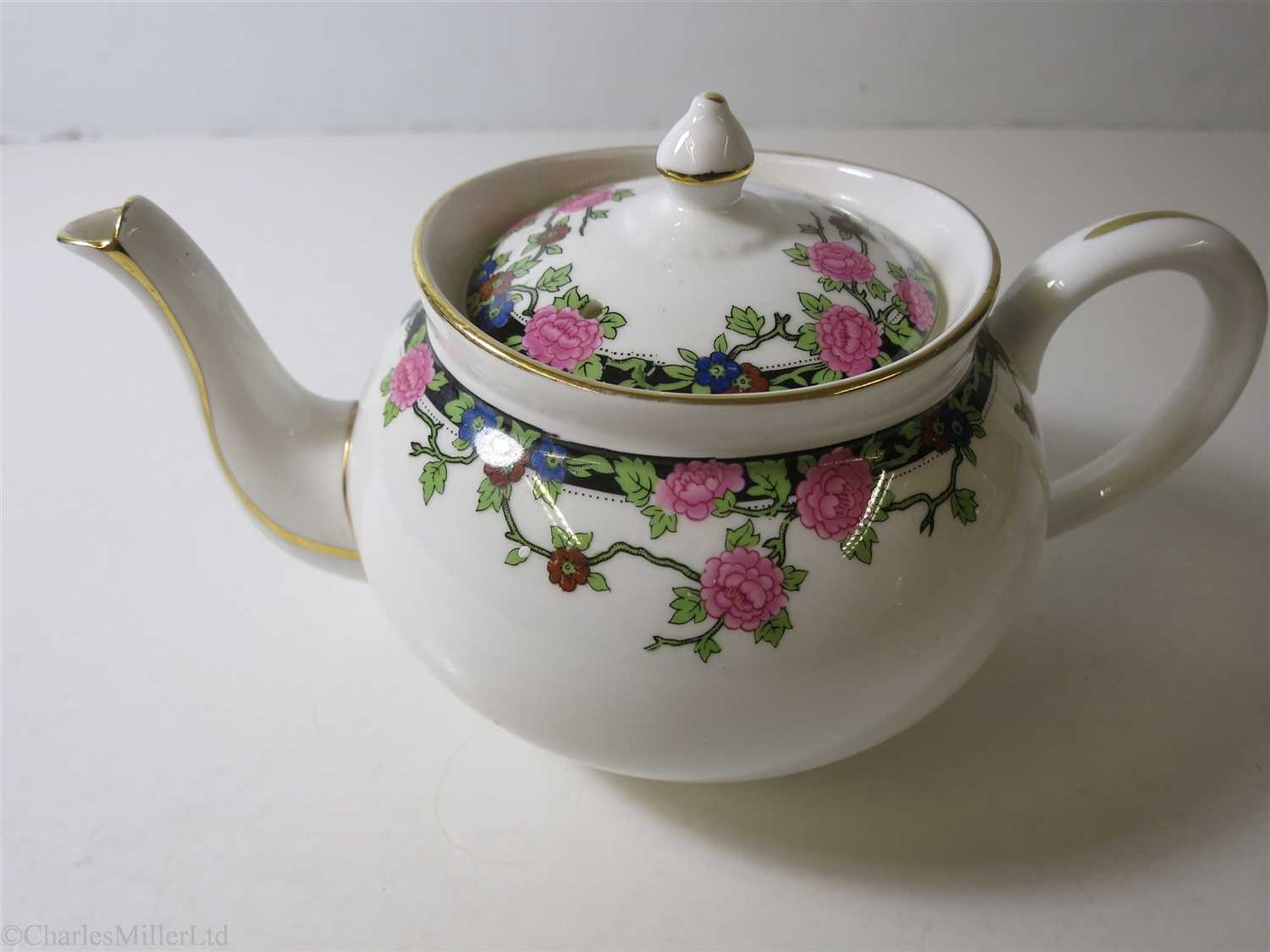 Lot 46 - ELDER DEMPSTER: A FLORAL PATTERN PORCELAIN TEAPOT BY AYNSLEY, ENGLAND