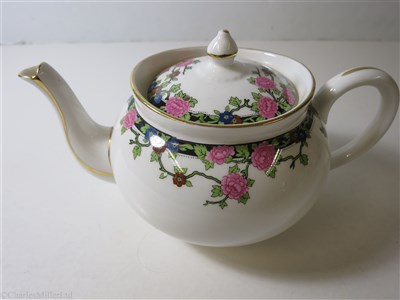 Lot 46 - ELDER DEMPSTER: A FLORAL PATTERN PORCELAIN TEAPOT BY AYNSLEY, ENGLAND