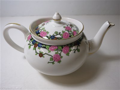 Lot 46 - ELDER DEMPSTER: A FLORAL PATTERN PORCELAIN TEAPOT BY AYNSLEY, ENGLAND