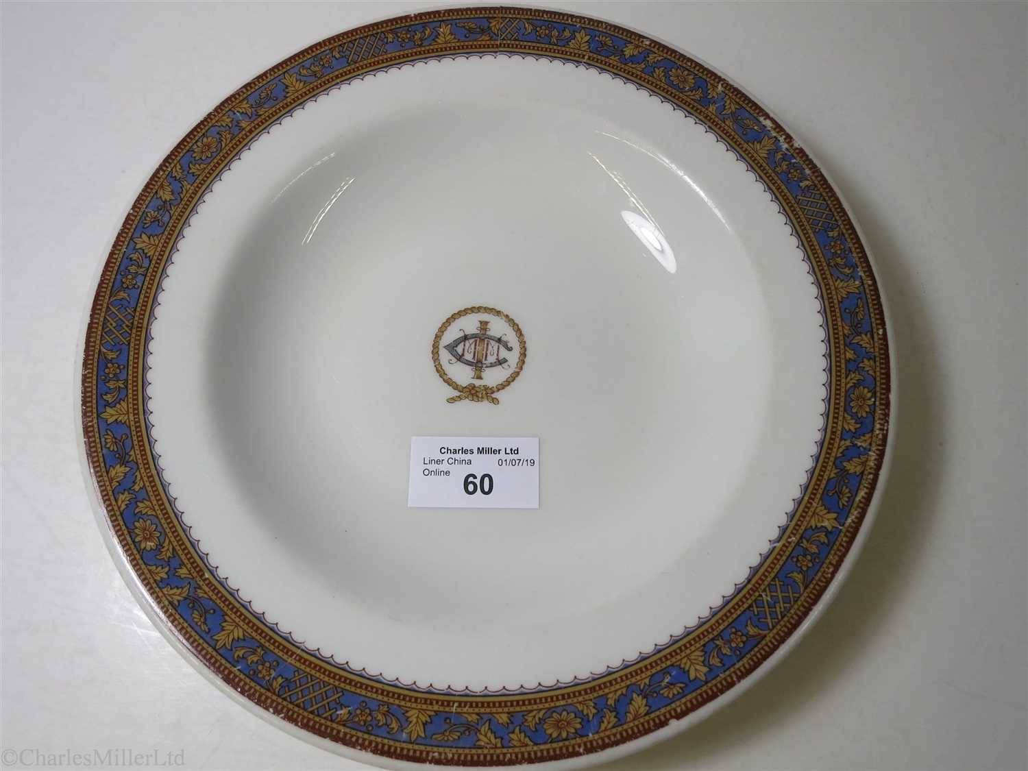 Lot 60 - INTERNATIONAL MERCANTILE MARINE COMPANY: A CHINA SOUP PLATE BY BUFFALO CHINA, CIRCA 1925